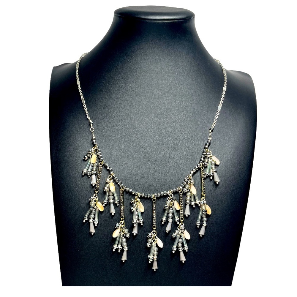 Crystal Drop Bohemian Faceted Bead Necklace Silver Earth Tones Sparkle 19-21"